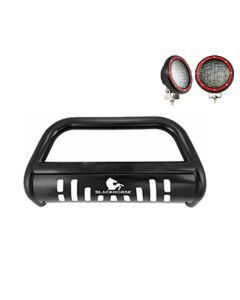 Black Horse Bull Bar Kit Black a set of 5.3” Red Round Flood LED Lights 18-23 JL/JT