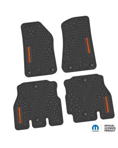 18-24 Jeep JLU 4 Dr Front and Rear -Tire Tread/Scorched Earth Scene w/ Wrangler Insert - Rugged Woods w/ Orange insert