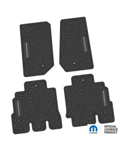 07-13 Jeep JKU 4 Dr Front and Rear -Tire Tread/Scorched Earth Scene w/ Rubicon Insert - Black w/ Silver Insert
