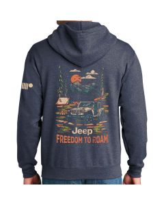 Jeep Merchandise  Mens Jeep Freedom To Roam Zip Hoodie Sweatshirt in Heather Navy Blue  