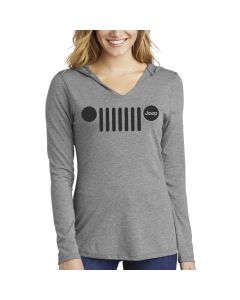 Jeep Merchandise  Ladies Jeep Grille Text Triblend Hooded Pullover in Grey Heather  