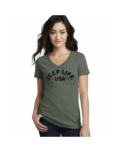 Jeep Merchandise  Ladies Jeep Life V-Neck in Military Green  