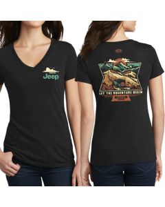 Jeep Merchandise  Ladies Jeep Dunes V-neck T-Shirt in Black 