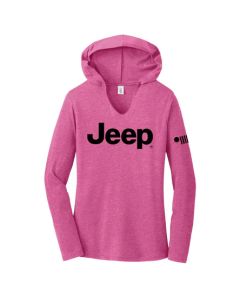 Jeep Merchandise  Ladies Jeep Text Triblend Hooded Pullover in Bright Pink Heather  