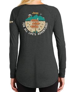 Jeep Merchandise  Ladies Jeep For All Life's Adventures Long Sleeve Tunic T-shirt in Heather Black  