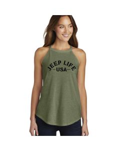 Jeep Merchandise  Ladies Jeep Life Rocker Tank Top in Military Green Triblend  