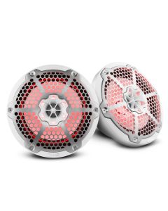 DS18 - 8" 2-Way Marine Water Resistant 375 Watt Speakers w/ Integrated RGB LED Lights - White