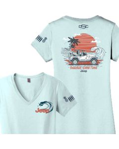 Jeep Merchandise  Women's Jeep Beachin' Good Time V- Neck T-Shirt in Seaglass Blue 