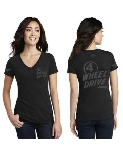 Jeep Merchandise  Women's Jeep Willys 4WD V-Neck T-Shirt in Black 