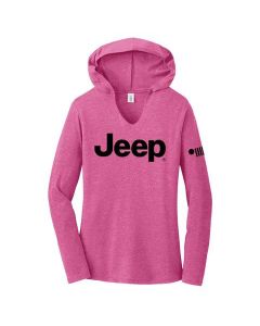 Jeep Merchandise  Ladies Jeep Text Triblend Hooded Pullover in Lotus Pink Heather 