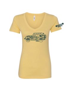 Jeep Merchandise  Women's Jeep Atomic Grill Short Sleeve V-Neck T-Shirt in Yellow Heather 
