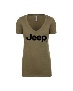 Jeep Merchandise  Women's Jeep Logo Short Sleeve V-Neck T-Shirt in Military Green 