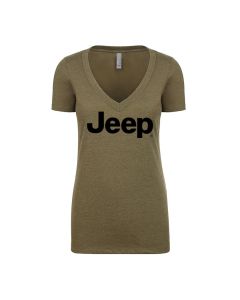 Jeep Merchandise  Women's Jeep Logo Short Sleeve V-Neck T-Shirt in Military Green 
