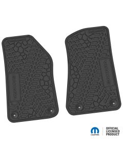 FlexTread  Tire Tread/Scorched Earth Scene Front Floor Liners with SAHARA Insert for 18-24 Jeep Wrangler JL & Gladiator JT