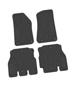 FlexTread  Tire Tread/Scorched Earth Scene Front & Rear Floor Liners with RUBICON Logo for 18-24 Jeep Wrangler JL Unlimited 4-Door