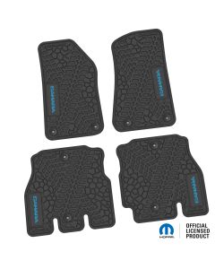 18-24 Jeep JLU 4 Dr Front and Rear -Tire Tread/Scorched Earth Scene w/ Sahara Insert - Black w/ Light Blue Insert