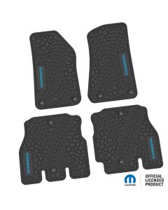 18-24 Jeep JLU 4 Dr Front and Rear -Tire Tread/Scorched Earth Scene w/ Sahara Insert - Black w/ Light Blue Insert