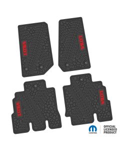 14-18 Jeep JKU 4 Dr Front and Rear -Tire Tread/Scorched Earth Scene w/ Willys Insert - Black w/ Red Insert