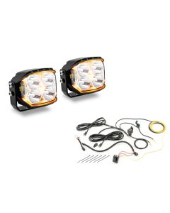 Carnivore J Series 3.5" Aux Pod Light W/Amber with Black Brackets Pair & Wiring Harness
