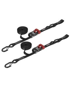 1" x 15' Ratchet Tie Down w/ Snap 'S' Hooks and Soft Tie (2 Pack) - Black