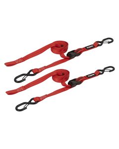 1" x 10' CAM-Lock Tie Down w/ Snap 'S' Hooks (2 Pack) - Red