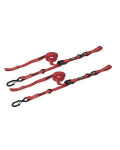 1" x 10' Cam-Lock Tie Down with Snap S-Hooks and Soft-Tie (2 Pack) - Red