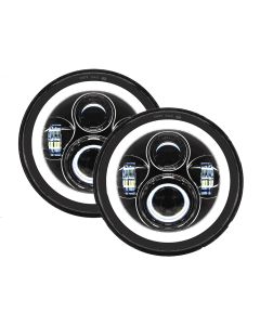 Quake LED QTE959 LED Headlights with White DRL Halo & Amber Turn Signals for Jeep Wrangler JK, TJ & CJ