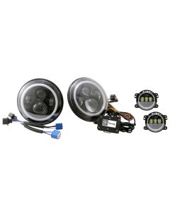 Quake LED QTE781 Tempest Halo RGB 7" LED Headlights with 4" HD Fog Lights for 07-18 Jeep Wrangler JK