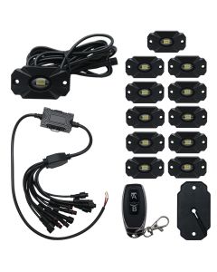 JEEP 12pc Ultra Bright White 14000 Lumen LED Rock Light Crawler Kit with Seven Fade and Strobe Patterns Race Sport Lighting