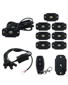 JEEP 8pc Ultra Bright White 10000 Lumen LED Rock Light Crawler Kit with Seven Fade and Strobe Patterns Race Sport Lighting