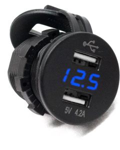 Race Sport Lighting RS507971B Dual Port USB Socket with Voltmeter 