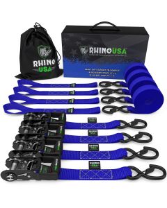 1.6" X 8' RHINO USA HEAVY DUTY RATCHET TIE-DOWN 4-PACK (BLUE)