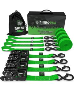 1.6" X 8' RHINO USA HEAVY DUTY RATCHET TIE-DOWN 4-PACK (GREEN)