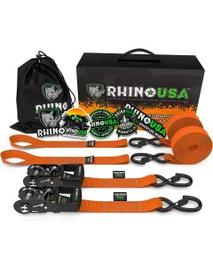 1.6" X 8' RHINO USA HEAVY DUTY RATCHET TIE-DOWNS 2-PACK (ORANGE)