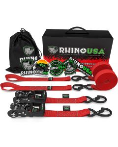1.6" X 8' RHINO USA HEAVY DUTY RATCHET TIE-DOWNS 2-PACK (RED)