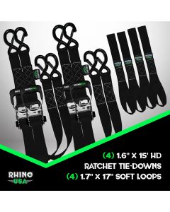 Rhino USA  1.6" x 15' Heavy Duty Ratchet Tie-Down - 4-Pack 