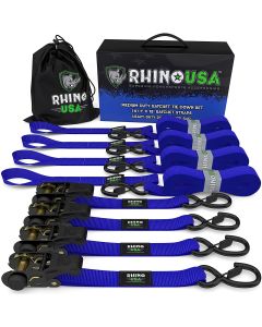 RHINO USA MEDIUM DUTY RATCHET STRAP TIE-DOWN 4-PACK (BLUE)