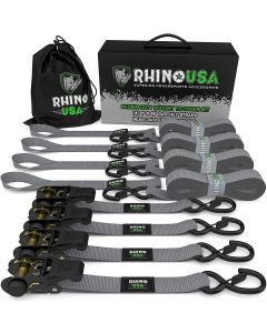 RHINO USA MEDIUM DUTY RATCHET STRAP TIE-DOWN 4-PACK (GRAY)