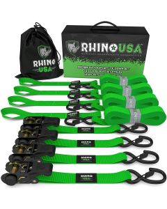 RHINO USA MEDIUM DUTY RATCHET STRAP TIE-DOWN 4-PACK (GREEN)