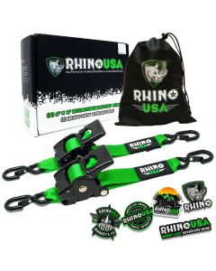 RHINO USA RETRACTABLE RATCHET STRAPS (2PK 2INX10FT) GREEN