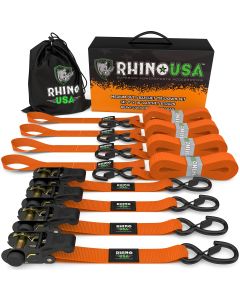 RHINO USA MEDIUM DUTY RATCHET STRAP TIE-DOWN 4-PACK (ORANGE)