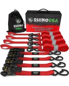 RHINO USA MEDIUM DUTY RATCHET STRAP TIE-DOWN 4-PACK (RED)