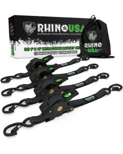 RHINO USA RETRACTABLE RATCHET STRAPS (4PK 1INX10FT) (BLACK)