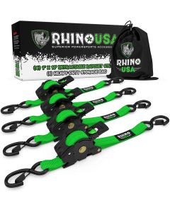 RHINO USA RETRACTABLE RATCHET STRAPS (4PK 1INX10FT) (GREEN)