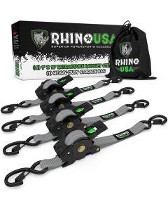 RHINO USA RETRACTABLE RATCHET STRAPS (4PK 1INX10FT) (GRAY)