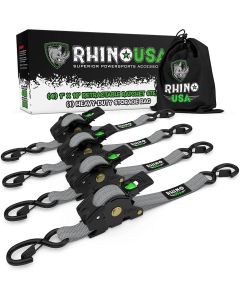RHINO USA RETRACTABLE RATCHET STRAPS (4PK 1INX10FT) (GRAY)