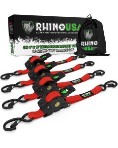 RHINO USA RETRACTABLE RATCHET STRAPS (4PK 1INX10FT) (RED)