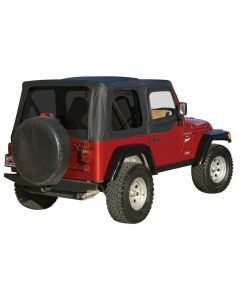 Crown Automotive RT10115T Replacement Soft Top in Black Denim with Tinted Windows for 97-06 Jeep Wrangler TJ with Half Steel Doors