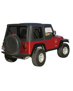 Crown Automotive RT10115T Replacement Soft Top in Black Denim with Tinted Windows for 97-06 Jeep Wrangler TJ with Half Steel Doors