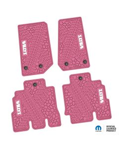 NGTT05015648 - 14-18 Jeep JKU 4 Dr Front and Rear -Tire Tread/Scorched Earth Scene w/ Willys Insert - Pink w/ White Insert